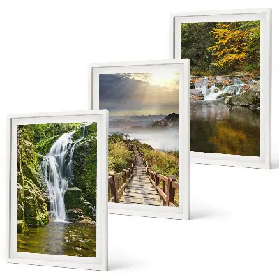 Three-piece waterfall, mountain, and cloud wall art autumn landscape theme