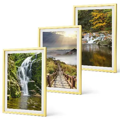 Three-piece waterfall, mountain, and cloud wall art autumn landscape theme