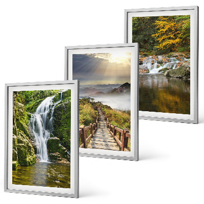 Three-piece wall art piece Waterfalls mountains clouds autumn