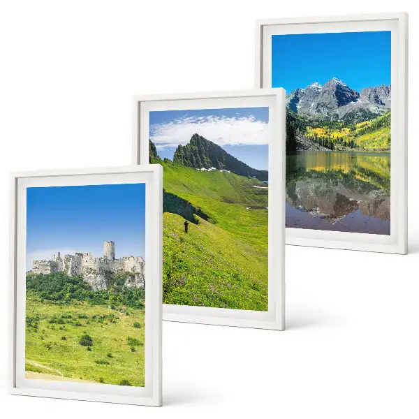 Green hills with a castle framed wall art set of 3 pieces