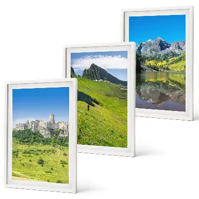 Green hills with a castle framed wall art set of 3 pieces