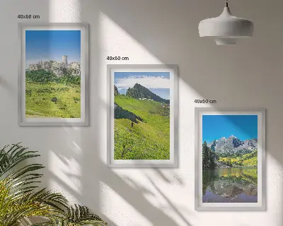 Green hills with a castle framed wall art set of 3 pieces