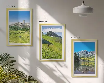 Green hills with a castle framed wall art set of 3 pieces