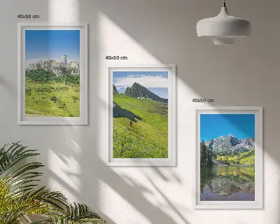 Green hills with a castle framed wall art set of 3 pieces