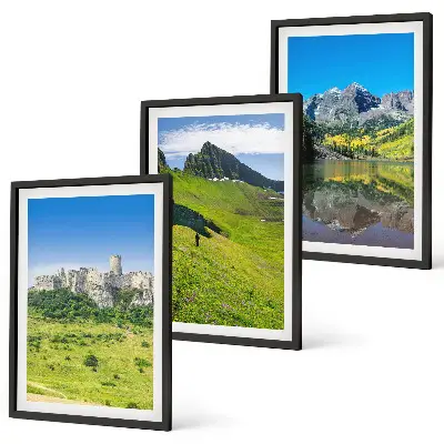 Green hills with a castle framed wall art set of 3 pieces
