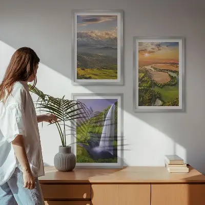 Wall art set featuring mountain rivers and waterfalls