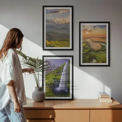 Wall art set featuring mountain rivers and waterfalls