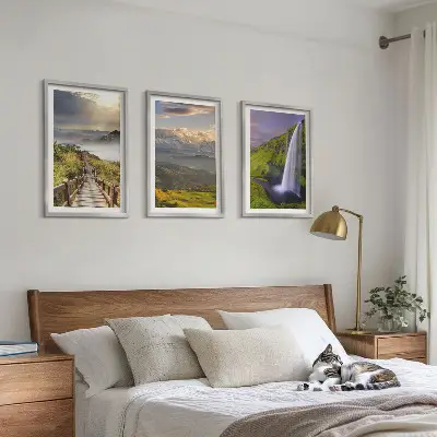 Mountain landscape waterfall wall art set of 3 framed pieces