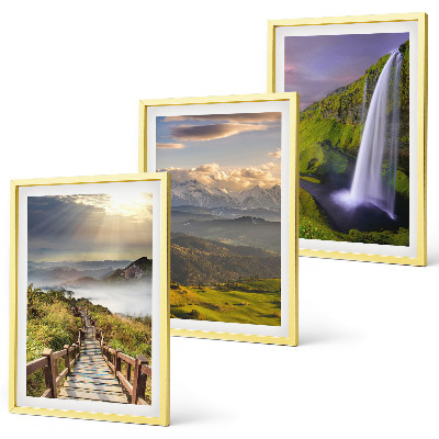 Set of 3 framed wall art pieces Mountain landscapes waterfall