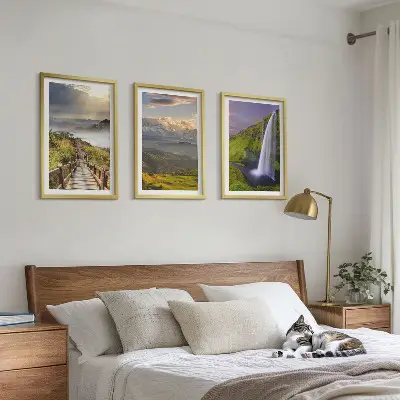 Mountain landscape waterfall wall art set of 3 framed pieces