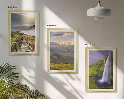 Mountain landscape waterfall wall art set of 3 framed pieces