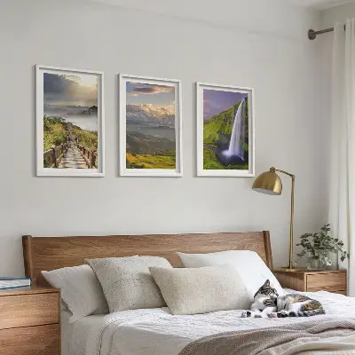 Mountain landscape waterfall wall art set of 3 framed pieces