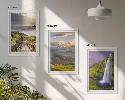 Mountain landscape waterfall wall art set of 3 framed pieces