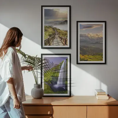 Mountain landscape waterfall wall art set of 3 framed pieces