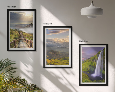Set of 3 framed wall art pieces Mountain landscapes waterfall