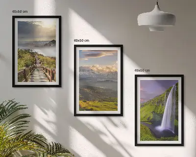 Mountain landscape waterfall wall art set of 3 framed pieces