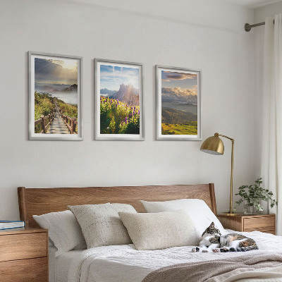 Wall art set Mountain landscape with flowers