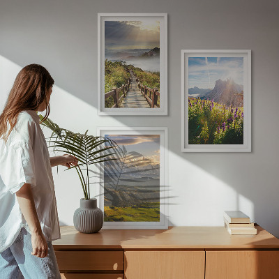 Wall art set Mountain landscape with flowers