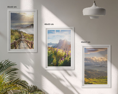Wall art set Mountain landscape with flowers