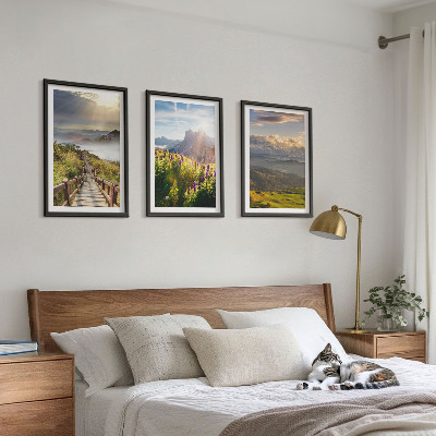 Wall art set Mountain landscape with flowers