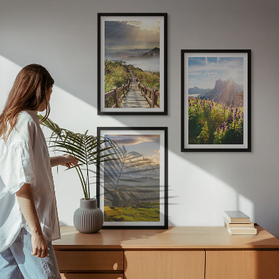 Wall art set Mountain landscape with flowers