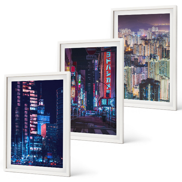 Three-piece wall art piece Night city neon lights