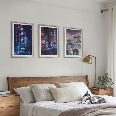 Three-piece wall art piece Night city neon lights
