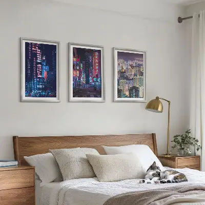 Night city neon lights wall art three-piece set