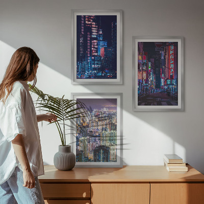 Three-piece wall art piece Night city neon lights