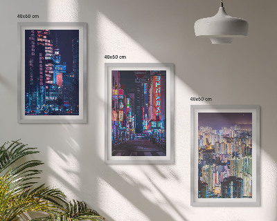 Three-piece wall art piece Night city neon lights