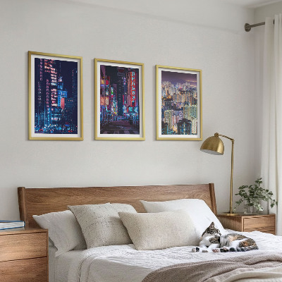 Three-piece wall art piece Night city neon lights
