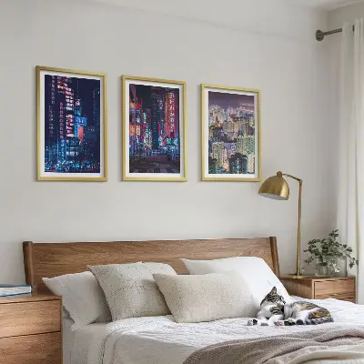Night city neon lights wall art three-piece set