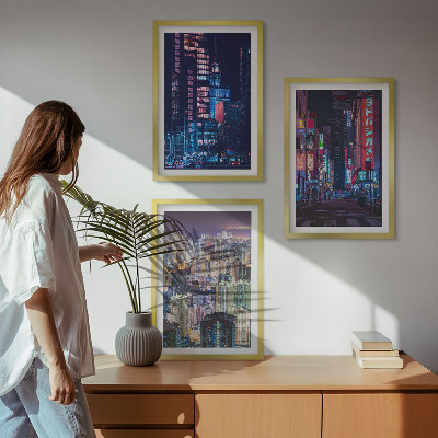 Three-piece wall art piece Night city neon lights