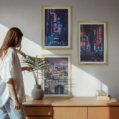 Night city neon lights wall art three-piece set
