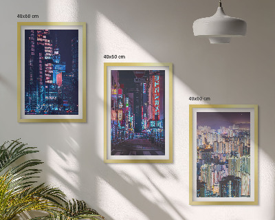 Three-piece wall art piece Night city neon lights
