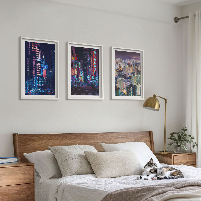 Three-piece wall art piece Night city neon lights