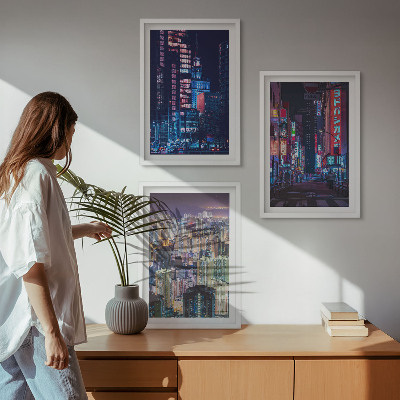 Three-piece wall art piece Night city neon lights