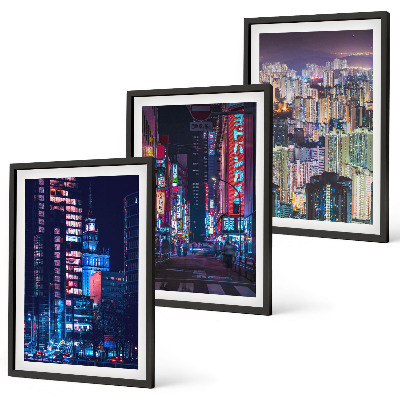 Three-piece wall art piece Night city neon lights