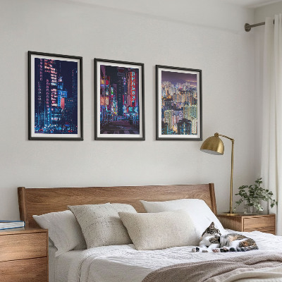 Three-piece wall art piece Night city neon lights