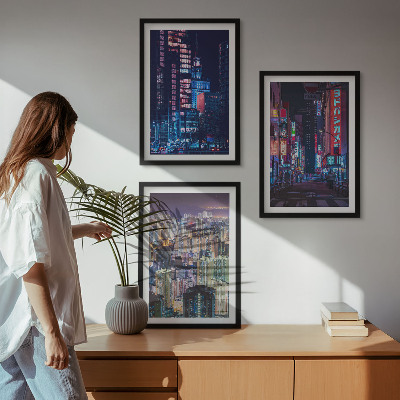 Three-piece wall art piece Night city neon lights