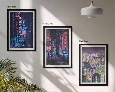Three-piece wall art piece Night city neon lights