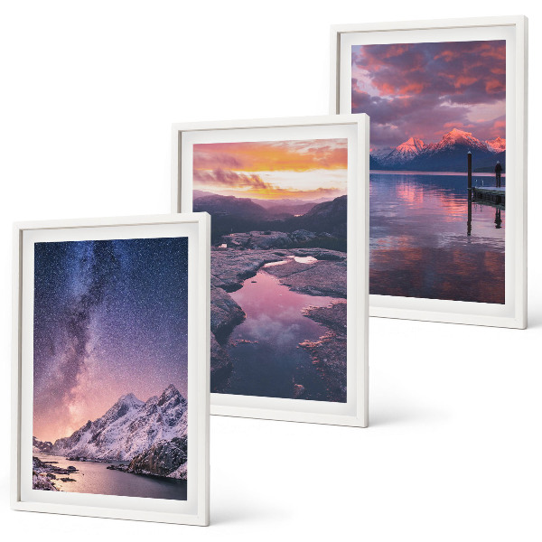 Set of 3 framed wall art pieces Mountains, water, beautiful landscapes
