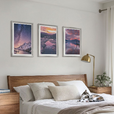 Set of 3 framed wall art pieces Mountains, water, beautiful landscapes