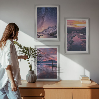 Set of 3 framed wall art pieces Mountains, water, beautiful landscapes