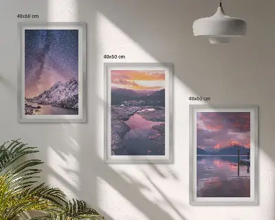 Set of 3 framed wall art prints featuring mountain and landscape scenery
