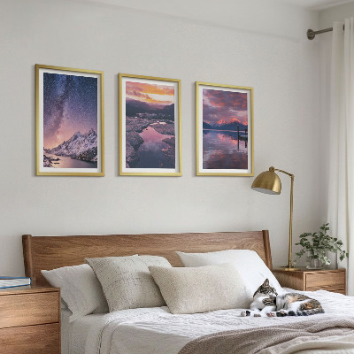 Set of 3 framed wall art pieces Mountains, water, beautiful landscapes
