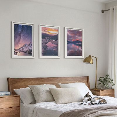 Set of 3 framed wall art pieces Mountains, water, beautiful landscapes