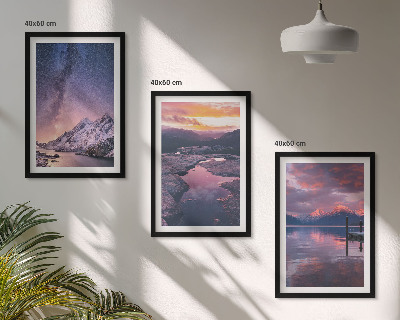 Set of 3 framed wall art pieces Mountains, water, beautiful landscapes