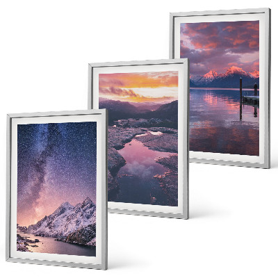 Set of 3 framed wall art pieces Mountains, water, beautiful landscapes