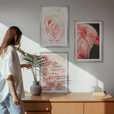 Wall art set Pastel pink flamingos delicately